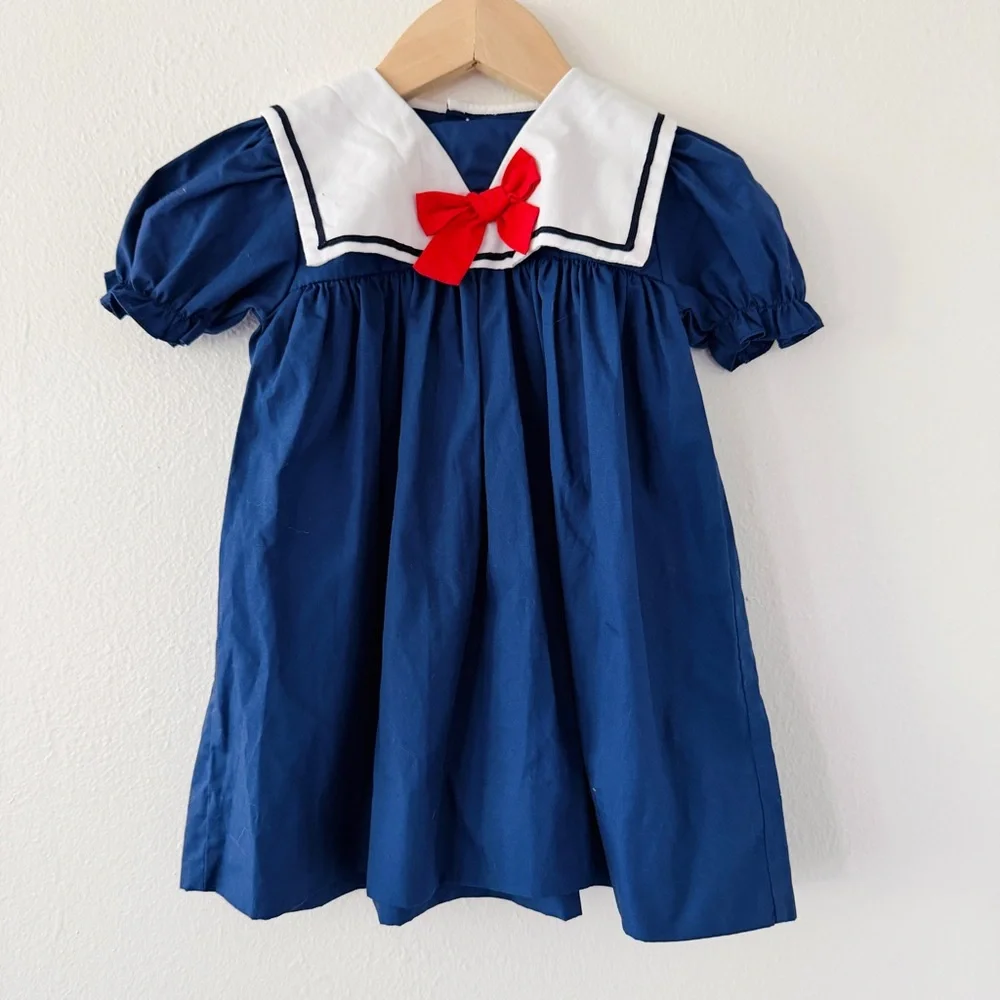 Petit Pomme Boutique Navy Sailor Dress Red Bow Baby
